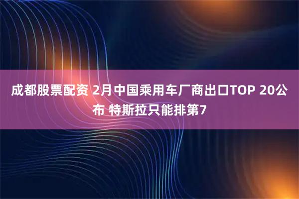 成都股票配资 2月中国乘用车厂商出口TOP 20公布 特斯拉只能排第7